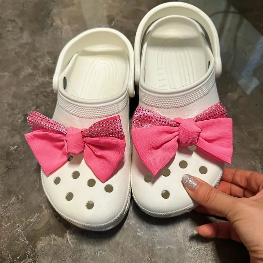 NWT! Bling Pink Bow Charm Accessories For Crocs 2pc